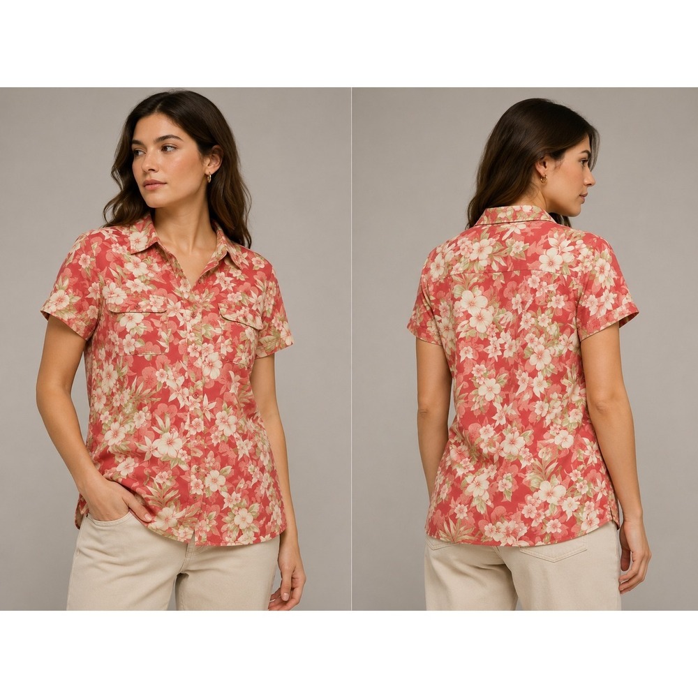 Charter Club Golf‎ Women's Floral Hawaiian Button Up Shirt Size 12 Pink Tropical